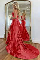 Load image into Gallery viewer, Sparkly Navy Mermaid Beaded Appliques Strapless Corset Long Prom Dress with Slit