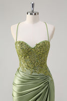 Load image into Gallery viewer, Royal Blue Mermaid Spaghetti Straps Pleated Appliqued Prom Dress