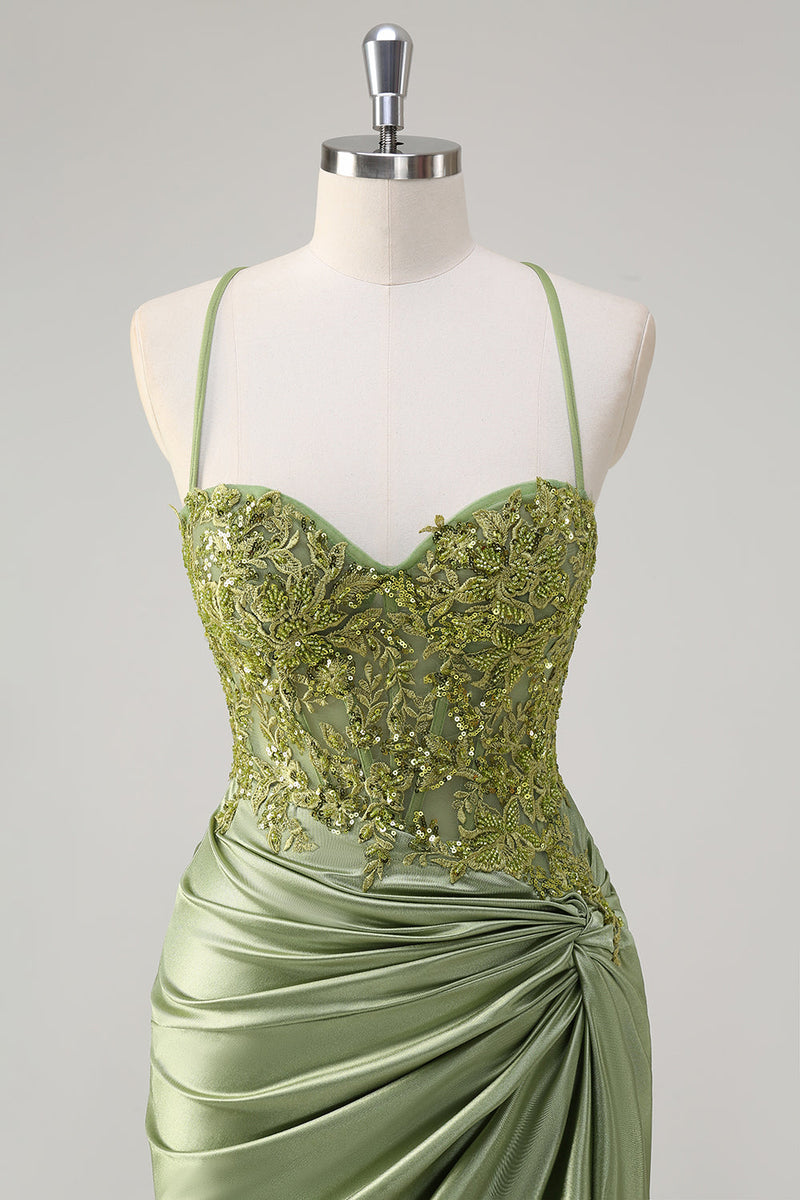 Load image into Gallery viewer, Royal Blue Mermaid Spaghetti Straps Pleated Appliqued Prom Dress