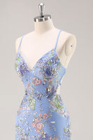 Load image into Gallery viewer, Sparkly Blue Floral Beaded Mermaid Long Prom Dress with Sequins