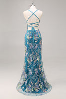 Load image into Gallery viewer, Sparkly Lilac Beaded Floral Mermaid Long Prom Dress with Sequins