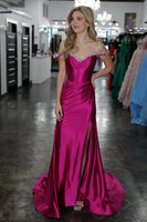 Load image into Gallery viewer, Sparkly Silver Mermaid Off the Shoulder Beaded Satin Corset Long Prom Dress with Slit