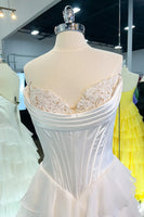 Load image into Gallery viewer, A Line Light Pink Strapless Tiered Corset Chiffon Maxi Prom Dress