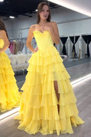 Load image into Gallery viewer, A Line Light Pink Strapless Tiered Corset Chiffon Maxi Prom Dress