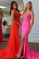 Load image into Gallery viewer, Sparkly Black Corset Square Neck Beaded Long Prom Dress with Slit