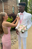 Load image into Gallery viewer, Halter Pink Mermaid V-Neck Long Prom Dress with Slit