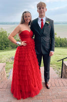 Load image into Gallery viewer, Sweetheart  Fuchsia A Line Long Tiered Tulle Prom Dress