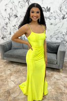 Load image into Gallery viewer, Mermaid Yellow Spaghetti Straps Long Prom Dress with Slit