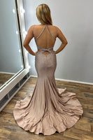 Load image into Gallery viewer, Mermaid Sparkly Gold V-Neck Long Beaded Prom Dress