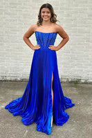 Load image into Gallery viewer, Sparkly Pleated Black Long Corset Prom Dress with Beading