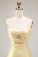Load image into Gallery viewer, Sparkly Yellow Beaded Mermaid Keyhole Long Prom Dress with Slit