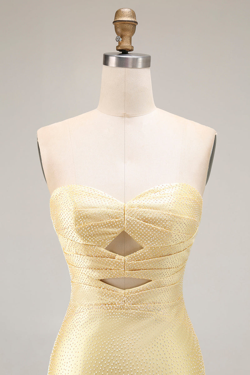 Load image into Gallery viewer, Sparkly Yellow Beaded Mermaid Keyhole Long Prom Dress with Slit