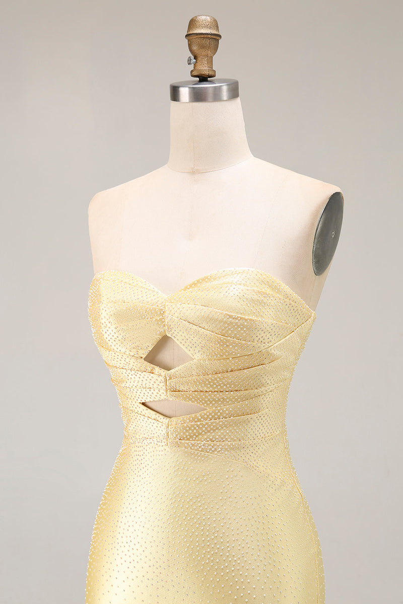 Load image into Gallery viewer, Sparkly Yellow Beaded Mermaid Keyhole Long Prom Dress with Slit