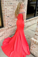 Load image into Gallery viewer, Sparkly Red Satin Beaded Mermaid Long Prom Dress