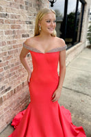Load image into Gallery viewer, Sparkly Red Satin Beaded Mermaid Long Prom Dress