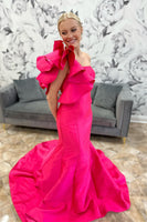 Load image into Gallery viewer, Fuchsia Satin One Shoulder Mermaid Long Prom Dress