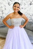 Load image into Gallery viewer, Sparkly Princess Lilac Tulle Beaded A Line Long Prom Dress