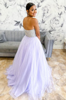 Load image into Gallery viewer, Sparkly Princess Lilac Tulle Beaded A Line Long Prom Dress