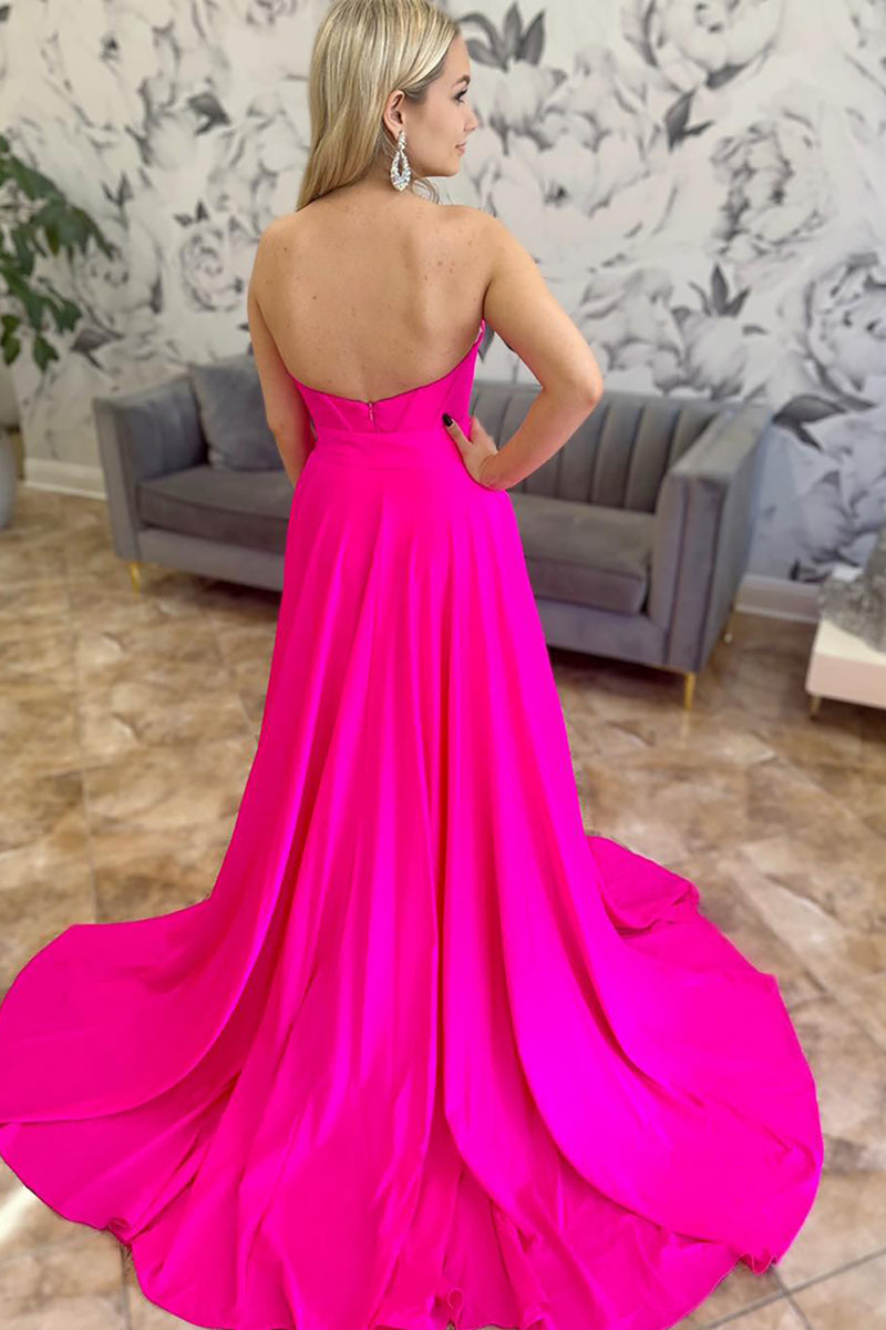Load image into Gallery viewer, Fuchsia Satin Corset Sweetheart Prom Jumpsuits with Cape