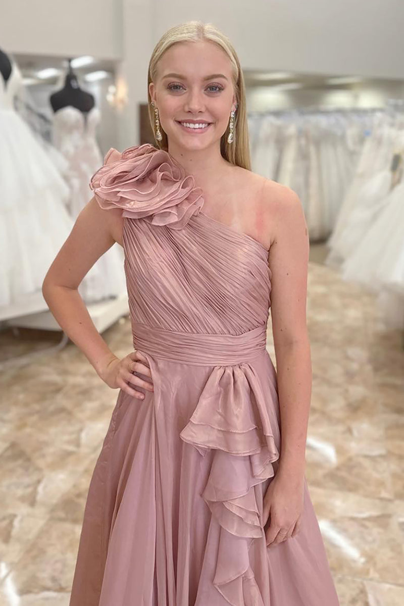 Load image into Gallery viewer, Princess Blush Chiffon Pleated A Line Long Prom Dress with Ruffles