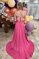 Load image into Gallery viewer, Princess Fuchsia Satin Spaghetti Straps A Line Long Prom Dress