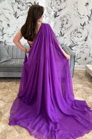 Load image into Gallery viewer, Sparkly Grape Sequin Long Prom Jumpsuits with Cape
