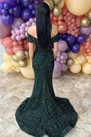 Load image into Gallery viewer, Sparkly Dark Green Sequin Mermaid Long Prom Dress