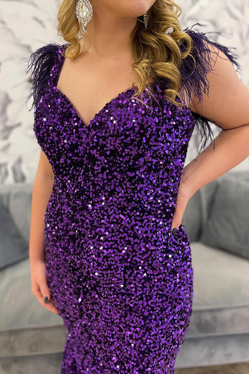 Load image into Gallery viewer, Sparkly Grape Sequin Mermaid Backless Long Prom Dress