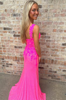Load image into Gallery viewer, Sparkly Pink Satin Corset Beaded Mermaid Long Prom Dress with Slit