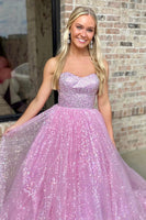 Load image into Gallery viewer, Princess Sparkly Pink Sequin Ball Gown Long Prom Dress