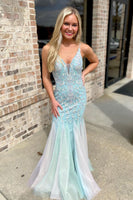 Load image into Gallery viewer, Light Green Chiffon Mermaid Long Prom Dress with Ruffles
