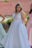 Load image into Gallery viewer, Sparkly Princess White Sequin Ball Gown Long Prom Dress