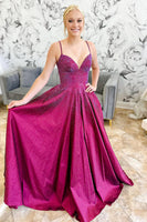 Load image into Gallery viewer, Sparkly Dark Purple Beaded Spaghetti Straps Long Prom Dress