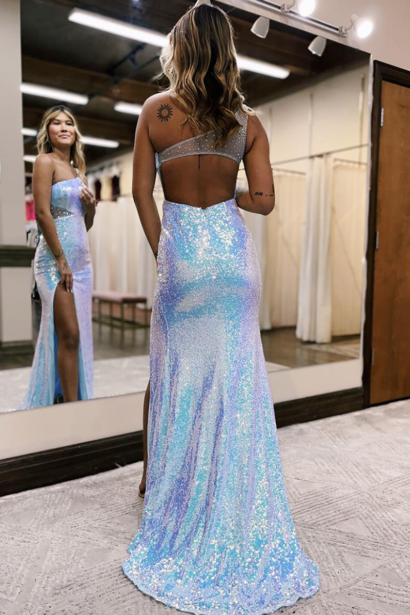 Load image into Gallery viewer, Sparkly White Sequin Mermaid Long Prom Dress with Slit