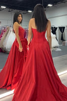 Load image into Gallery viewer, Sparkly Red Corset Bow Long Beaded Prom Dress with Slit