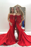 Load image into Gallery viewer, Sparkly Golden Mermaid Beaded Corset Strapless Long Prom Dress with Slit