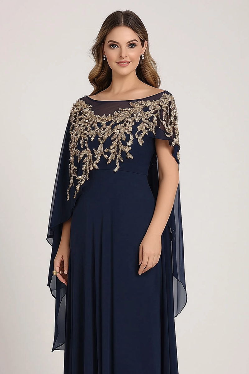 Load image into Gallery viewer, Sparkly Navy Chiffon Mother of the Bride Dress with Beading