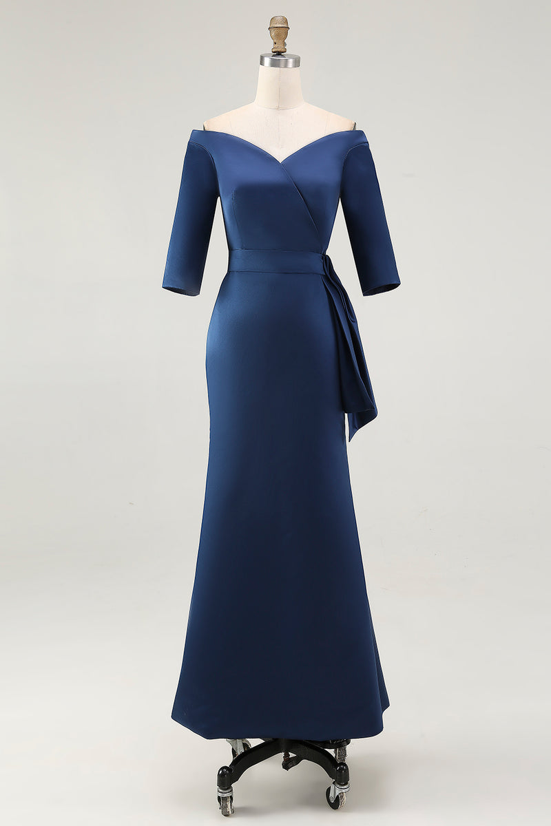 Load image into Gallery viewer, Elegant Navy Off the Shoulder Mother of the Bride Dress