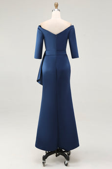 Elegant Off the Shoulder Navy Formal Dress