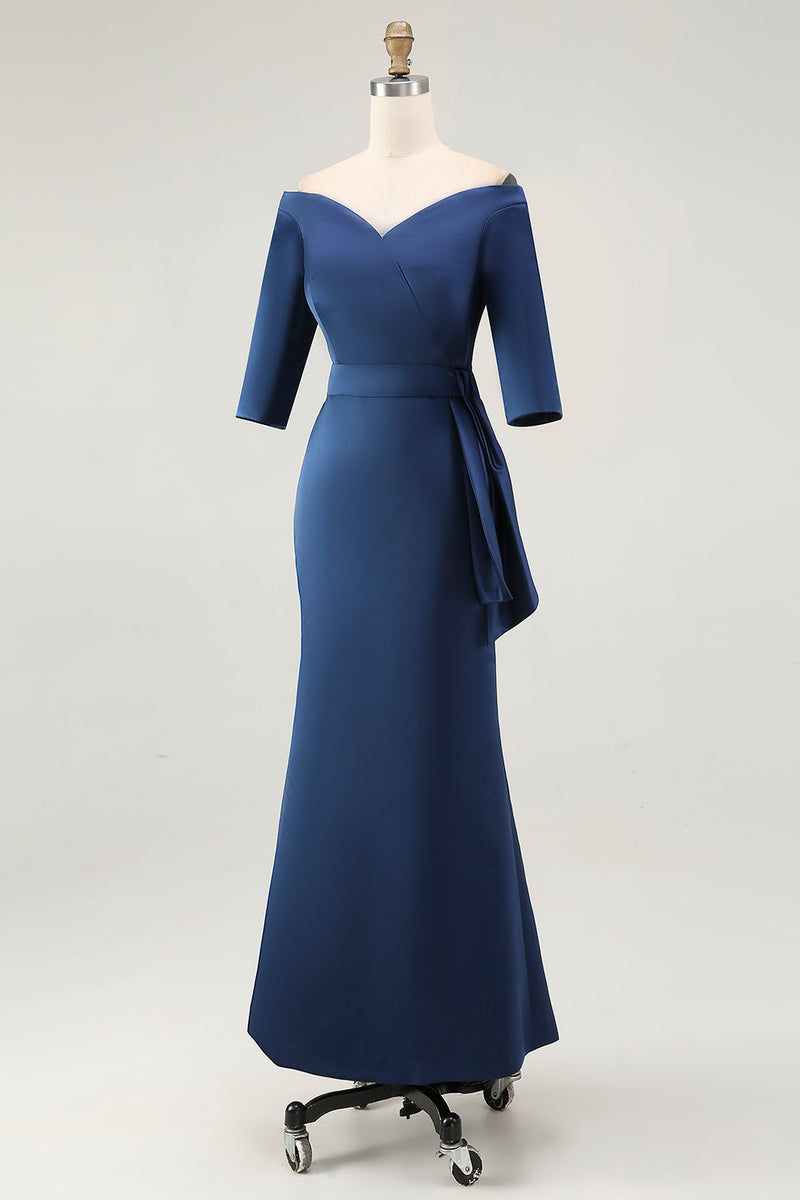 Load image into Gallery viewer, Elegant Off the Shoulder Navy Formal Dress