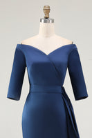 Load image into Gallery viewer, Elegant Off the Shoulder Navy Formal Dress