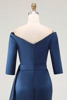 Load image into Gallery viewer, Elegant Off the Shoulder Navy Formal Dress