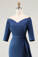 Load image into Gallery viewer, Elegant Off the Shoulder Navy Formal Dress