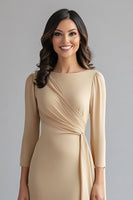 Load image into Gallery viewer, Champagne Ruched Side Cape Mother of the Bride Dress