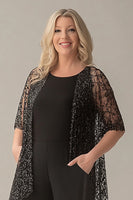 Load image into Gallery viewer, Sparkly Black Round Jumpsuit with Sequined Jacket