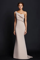 Load image into Gallery viewer, Elegant Khaki Ruched One Shouder Satin Long Formal Dress