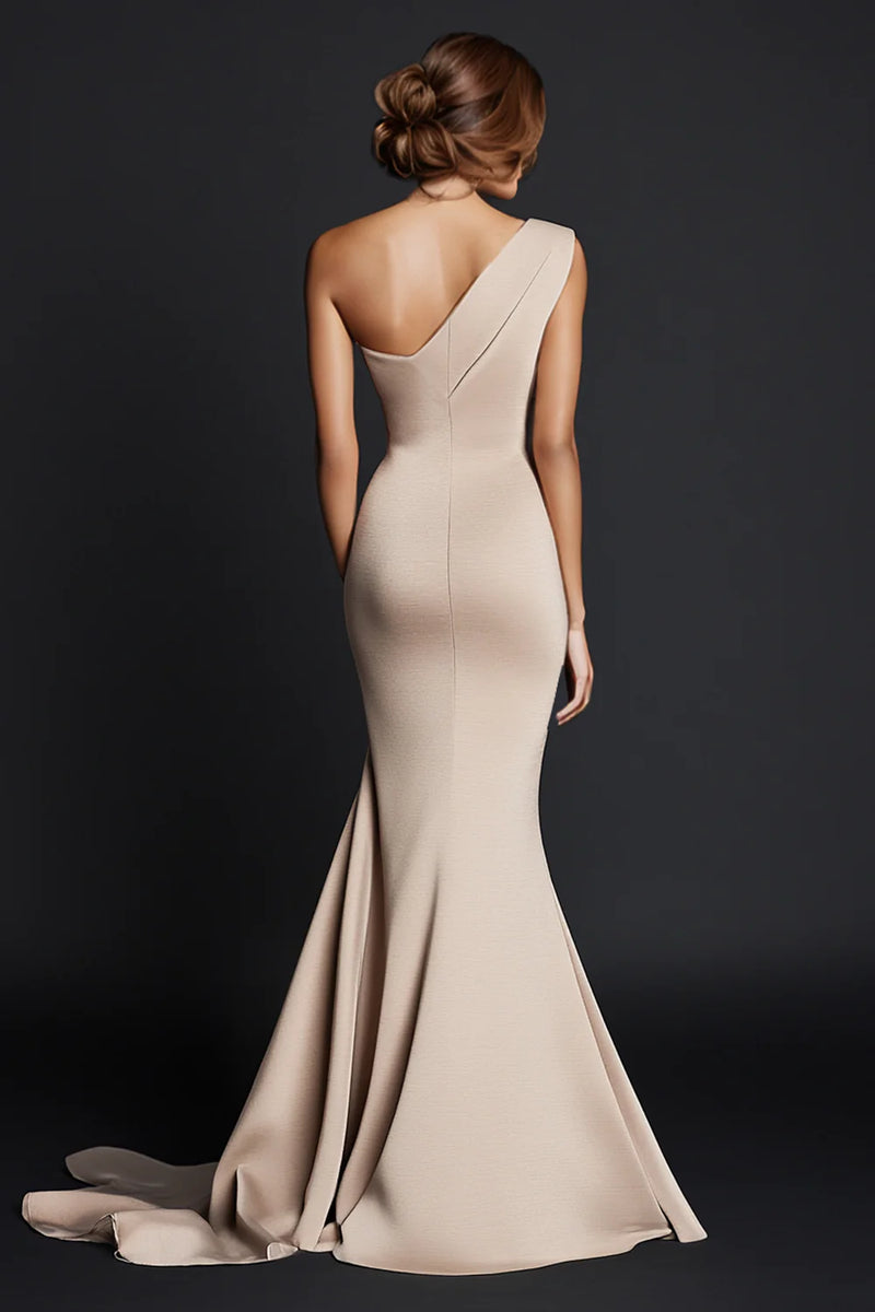 Load image into Gallery viewer, Elegant Khaki Ruched One Shouder Satin Long Formal Dress