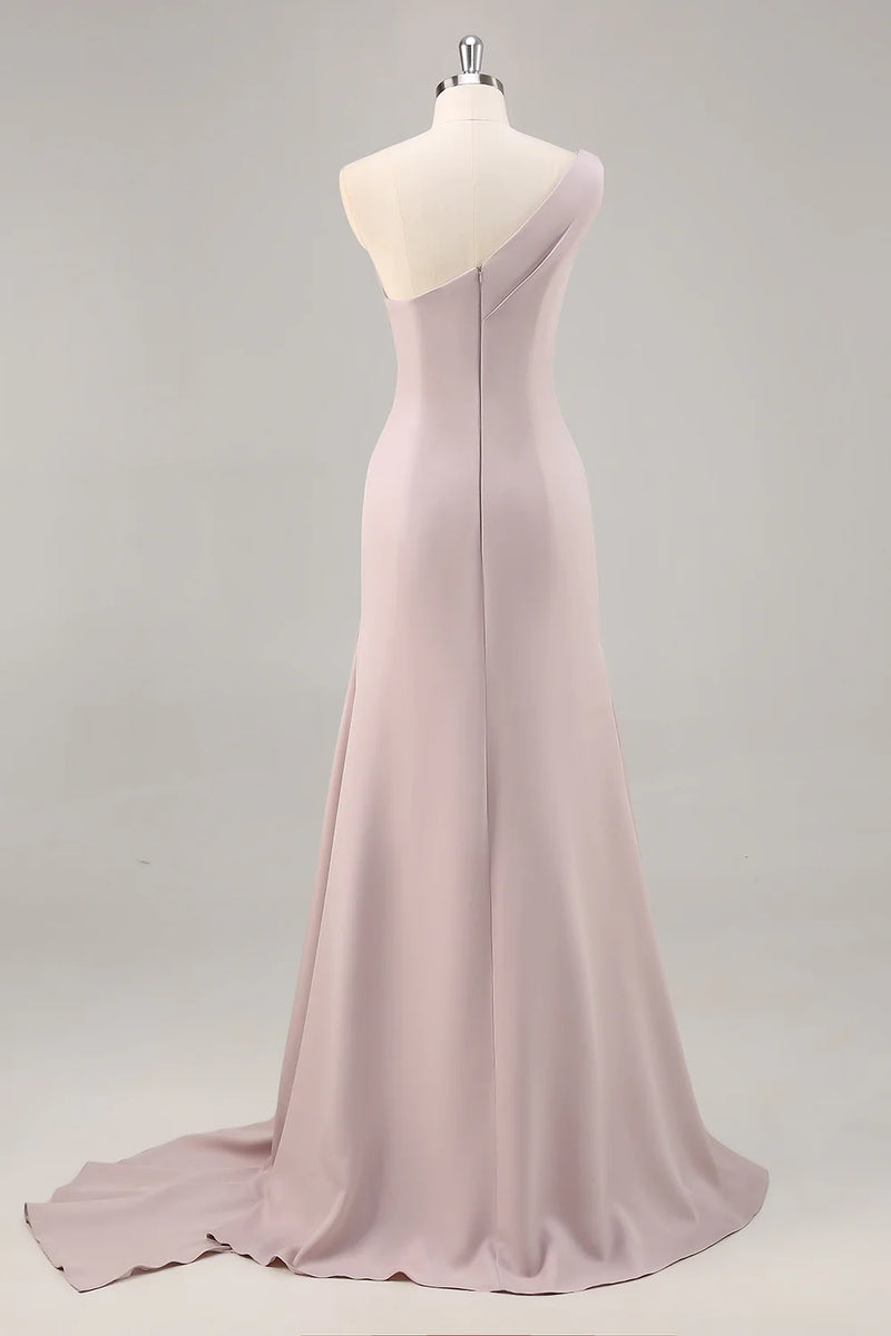 Load image into Gallery viewer, Elegant Khaki Ruched One Shouder Satin Long Formal Dress