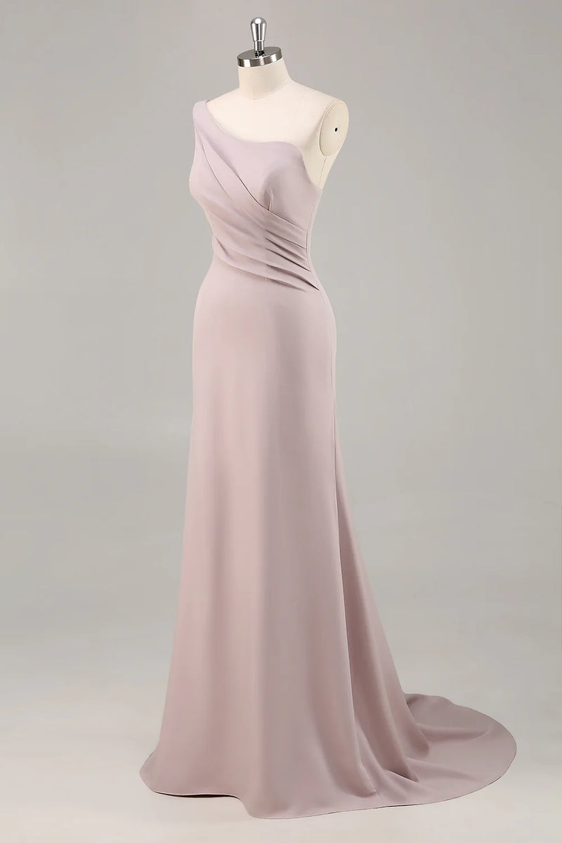 Load image into Gallery viewer, Elegant Khaki Ruched One Shouder Satin Long Formal Dress