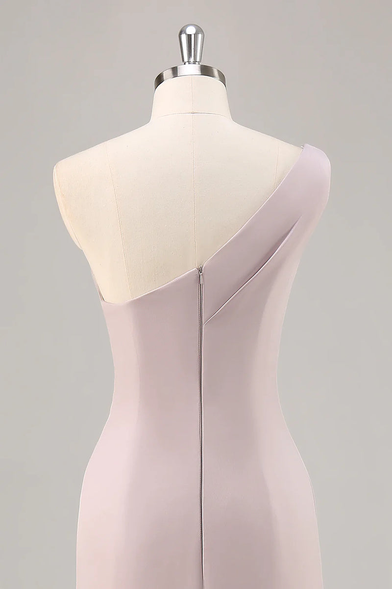 Load image into Gallery viewer, Elegant Khaki Ruched One Shouder Satin Long Formal Dress